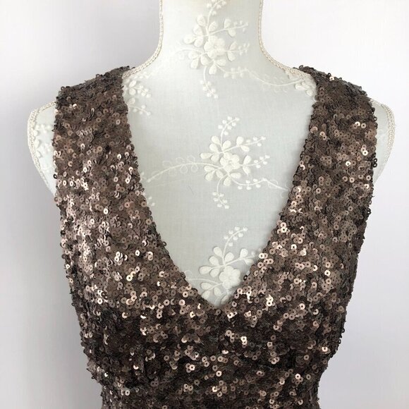 FRENCH CONNECTION Lucinda Brown Bronze Fitted Fully Sequinned Mini Dress US 8 - Picture 6 of 16